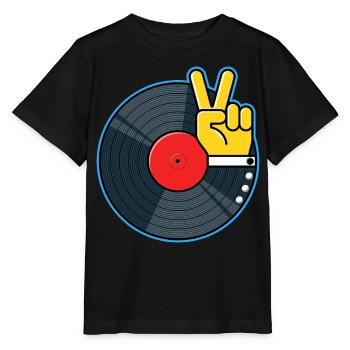 Vinyl Album with Hand Showing Peace Sign - Stanley/Stella MINI CREATOR Kids’ T-Shirt - black - Front - Mikhail (115cm)