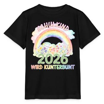 Schulkind 2026 - Regenbogen & Blumen - Kunterbunt - Stanley/Stella Kinder T-Shirt MINI CREATOR  - Schwarz - Vorne - Mikhail (115cm)