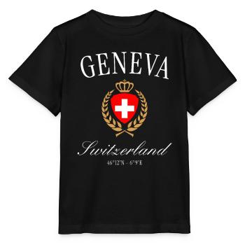 Geneva Switzerland Coat of Arms Crown – Travel Souvenir - Stanley/Stella MINI CREATOR Kids’ T-Shirt - black - Front - Mikhail (115cm)