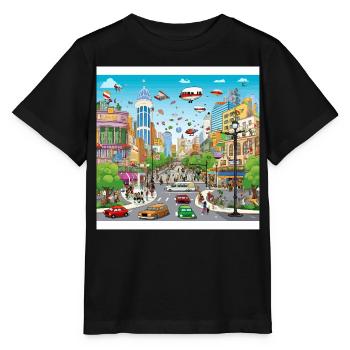 Futuristische Stadtflug-Parade - Stanley/Stella Kinder T-Shirt MINI CREATOR  - Schwarz - Vorne - Mikhail (115cm)