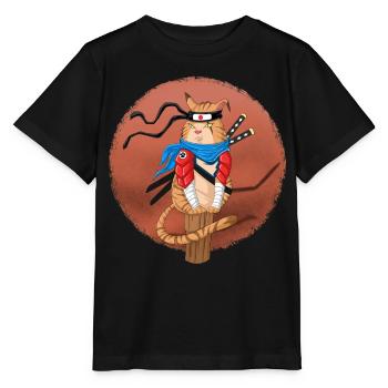 Ninja Cat Japanischer Anime Shinobi Katzengeschenk - Stanley/Stella Kinder T-Shirt MINI CREATOR  - Schwarz - Vorne - Mikhail (115cm)