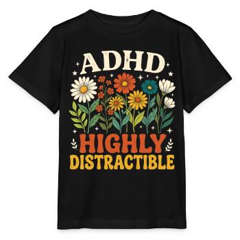 TDAH : neurodiversité florale très distrayante - T-shirt bio MINI CREATOR Stanley/Stella Enfant - noir - Devant - Mikhail (115cm)