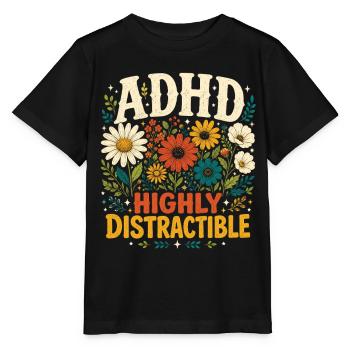 TDAH : neurodiversité florale très distrayante - T-shirt bio MINI CREATOR Stanley/Stella Enfant - noir - Devant - Mikhail (115cm)