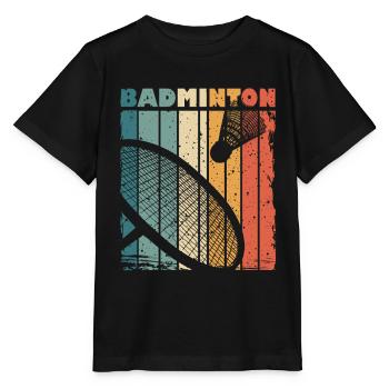 Retro Druck mit Badminton Schläger und Federball - Stanley/Stella Kinder T-Shirt MINI CREATOR  - Schwarz - Vorne - Mikhail (115cm)