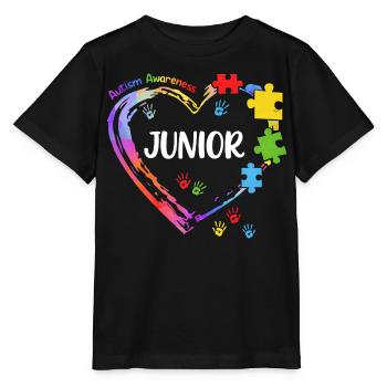 Junior Sensibilisation Autisme Coeur Enfant - T-shirt bio MINI CREATOR Stanley/Stella Enfant - noir - Devant - Mikhail (115cm)