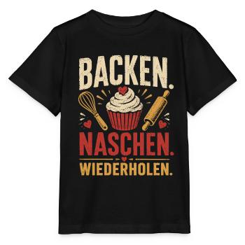 Backen Naschen Wiederholen Shirt - Stanley/Stella Kinder T-Shirt MINI CREATOR  - Schwarz - Vorne - Mikhail (115cm)