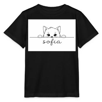 Das kleine süße Kätzchen schaut Sofia an - Stanley/Stella Kinder T-Shirt MINI CREATOR  - Schwarz - Vorne - Mikhail (115cm)