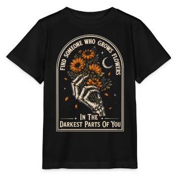 Skelett-Gotische Blumen | Zitat der dunklen Akademie - Stanley/Stella Kinder T-Shirt MINI CREATOR  - Schwarz - Vorne - Mikhail (115cm)