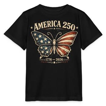 America 250 Vintage Schmetterling | Nationalfeiertag der USA - Stanley/Stella Kinder T-Shirt MINI CREATOR  - Schwarz - Vorne - Mikhail (115cm)
