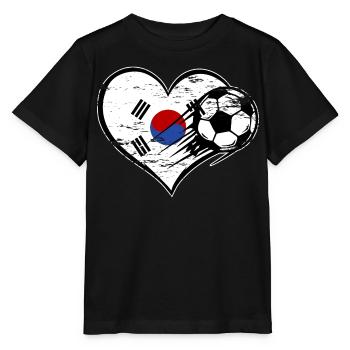 South Korea flag football with heart used - Stanley/Stella MINI CREATOR Kids’ T-Shirt - black - Front - Mikhail (115cm)