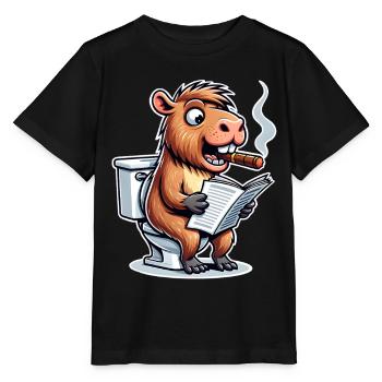 Capybara Toilet Newspaper - Stanley/Stella MINI CREATOR Kids’ T-Shirt - black - Front - Mikhail (115cm)