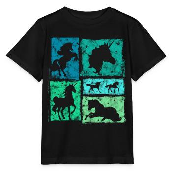 Einhorn in Perspektiven – Retro-Stil Mit Sternen - Stanley/Stella Kinder T-Shirt MINI CREATOR  - Schwarz - Vorne - Mikhail (115cm)