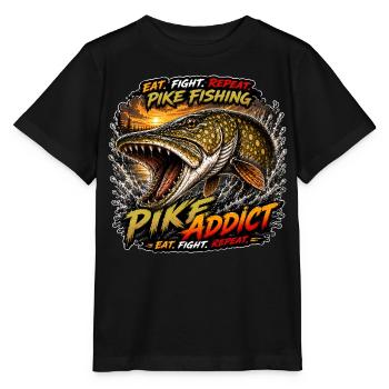 Pike Fishing Addict T-Shirt - Stanley/Stella Kinder T-Shirt MINI CREATOR  - Schwarz - Vorne - Mikhail (115cm)