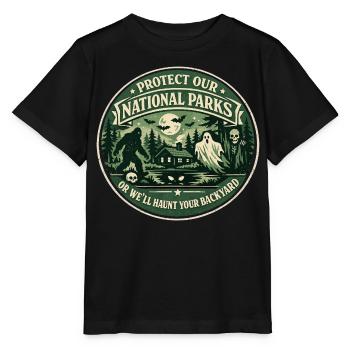Nationalparks schützen | Paranoider Humor-Abzeichen - Stanley/Stella Kinder T-Shirt MINI CREATOR  - Schwarz - Vorne - Mikhail (115cm)