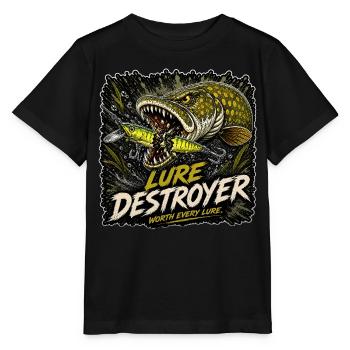 Pike Fishing Lure Destroyer T-Shirt - Stanley/Stella MINI CREATOR Kids’ T-Shirt - black - Front - Mikhail (115cm)
