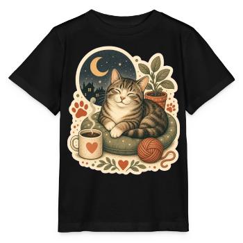 Gemütliche Katze Kaffee Garn - Stanley/Stella Kinder T-Shirt MINI CREATOR  - Schwarz - Vorne - Mikhail (115cm)