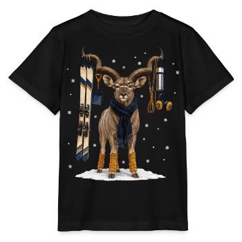 Funny kudu on winter vacation - Stanley/Stella MINI CREATOR Kids’ T-Shirt - black - Front - Mikhail (115cm)
