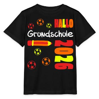 Hallo Grundschule 2026 Fußball neon - Stanley/Stella Kinder T-Shirt MINI CREATOR  - Schwarz - Vorne - Mikhail (115cm)