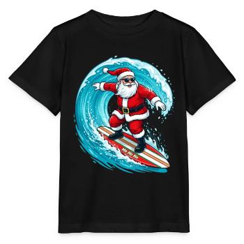 Christmas In July Surfing Santa Claus - Stanley/Stella Kinder T-Shirt MINI CREATOR  - Schwarz - Vorne - Mikhail (115cm)