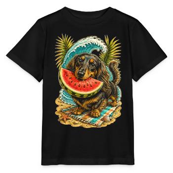 Dackel Rauhaardackel Langhaardackel Wassermelone - Stanley/Stella Kinder T-Shirt MINI CREATOR  - Schwarz - Vorne - Mikhail (115cm)