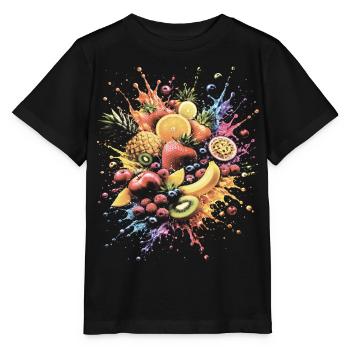 Fruits Tropicaux Multicolores Splash Art - T-shirt bio MINI CREATOR Stanley/Stella Enfant - noir - Devant - Mikhail (115cm)