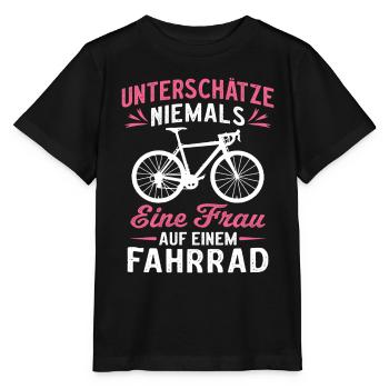 unterschätze niemals eine frau auf einem fahrrad - Stanley/Stella Kinder T-Shirt MINI CREATOR  - Schwarz - Vorne - Mikhail (115cm)