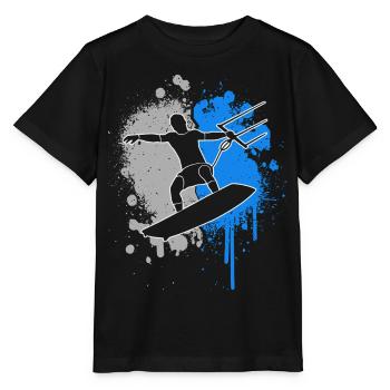 Kite Surfing Kitesurf Farbklecks Kinder Kitesurfen - Stanley/Stella Kinder T-Shirt MINI CREATOR  - Schwarz - Vorne - Mikhail (115cm)