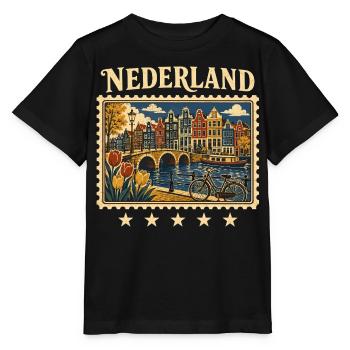 Amsterdam Grachten Reisemarke - Stanley/Stella Kinder T-Shirt MINI CREATOR  - Schwarz - Vorne - Mikhail (115cm)
