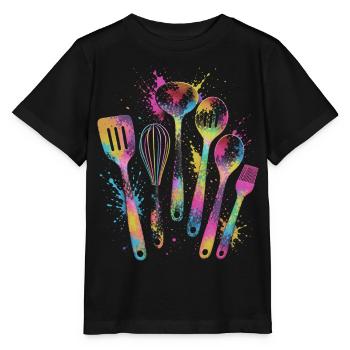 Ustensiles Cuisine Multicolores Splash Art - T-shirt bio MINI CREATOR Stanley/Stella Enfant - noir - Devant - Mikhail (115cm)