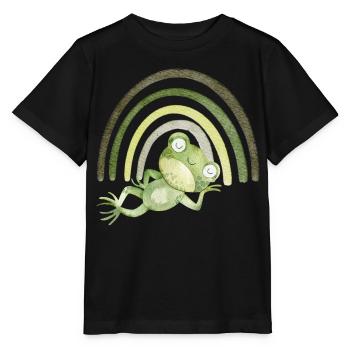 Entspannter Frosch unterm Regenbogen - Stanley/Stella Kinder T-Shirt MINI CREATOR  - Schwarz - Vorne - Mikhail (115cm)