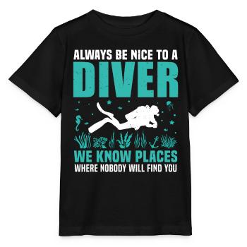 Always Be Nice to a Diver  - Stanley/Stella MINI CREATOR Kids’ T-Shirt - black - Front - Mikhail (115cm)