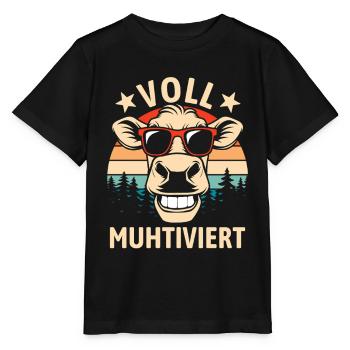Voll Muhtiviert | Coole Retro Kuh Wortspiel - Stanley/Stella Kinder T-Shirt MINI CREATOR  - Schwarz - Vorne - Mikhail (115cm)