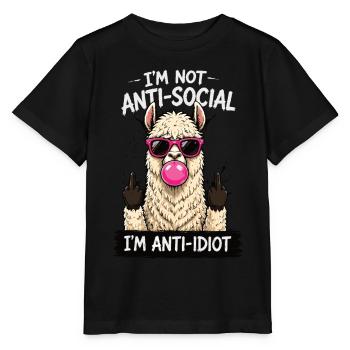 Je suis anti-idiot lama, drôle de dire - T-shirt bio MINI CREATOR Stanley/Stella Enfant - noir - Devant - Mikhail (115cm)