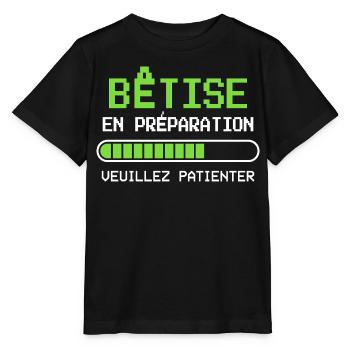 Bêtise Cadeau humour personnalisé - T-shirt bio MINI CREATOR Stanley/Stella Enfant - noir - Devant - Mikhail (115cm)