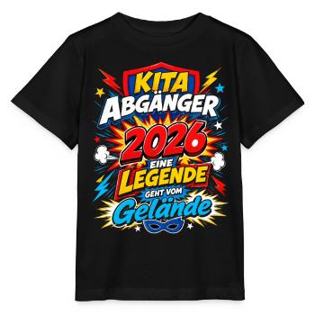Kita Abgänger 2026 im Superhelden-Comic - Stanley/Stella Kinder T-Shirt MINI CREATOR  - Schwarz - Vorne - Mikhail (115cm)