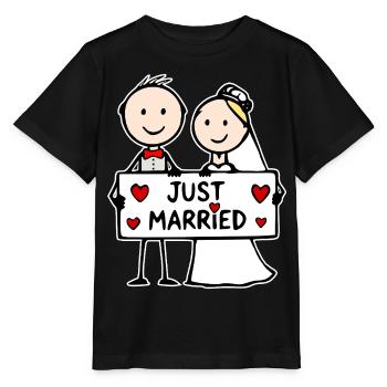Hochzeitspaar Cartoon just married - Stanley/Stella Kinder T-Shirt MINI CREATOR  - Schwarz - Vorne - Mikhail (115cm)