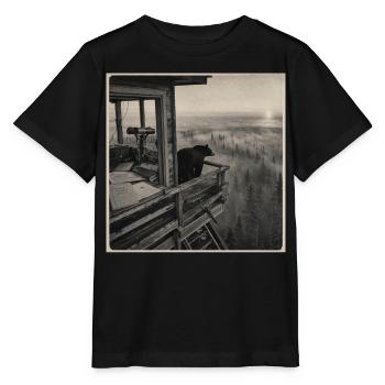 Wildlife Bear Fog Forest Animal Crime Vintage - Stanley/Stella MINI CREATOR Kids’ T-Shirt - black - Front - Mikhail (115cm)