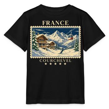 Frankreich Courchevel Vintage Reisemarke - Stanley/Stella Kinder T-Shirt MINI CREATOR  - Schwarz - Vorne - Mikhail (115cm)