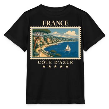Frankreich Côte d’Azur Vintage Reisemarke - Stanley/Stella Kinder T-Shirt MINI CREATOR  - Schwarz - Vorne - Mikhail (115cm)