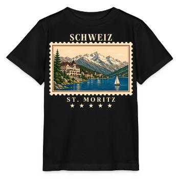 Schweiz St. Moritz Vintage Reisemarke - Stanley/Stella Kinder T-Shirt MINI CREATOR  - Schwarz - Vorne - Mikhail (115cm)