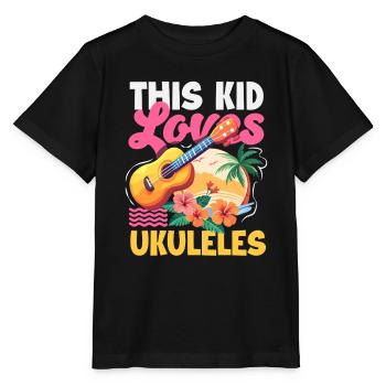 Designs et expressions amusantes de ukulélé - T-shirt bio MINI CREATOR Stanley/Stella Enfant - noir - Devant - Mikhail (115cm)