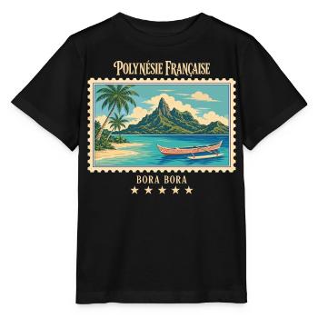 Polynesien Bora Bora Vintage Reisemarke - Stanley/Stella Kinder T-Shirt MINI CREATOR  - Schwarz - Vorne - Mikhail (115cm)