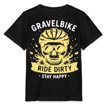 Gravel Bike Skull – Rouler salement Stay Happy - T-shirt bio MINI CREATOR Stanley/Stella Enfant - noir - Devant - Mikhail (115cm)