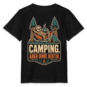 Faultier Camping Ohne Hektik Shirt - Stanley/Stella Kinder T-Shirt MINI CREATOR  - Schwarz - Vorne - Mikhail (115cm)