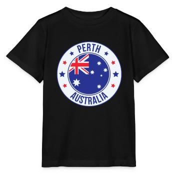 Insigne du drapeau rond de Perth, Australie - T-shirt bio MINI CREATOR Stanley/Stella Enfant - noir - Devant - Mikhail (115cm)