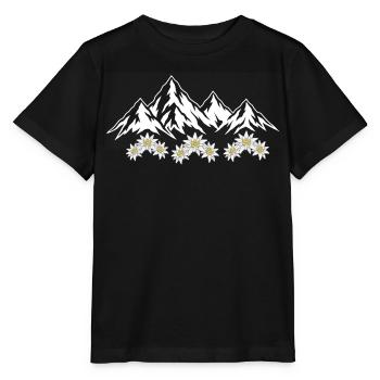 Alpen Berge mit Edelweiss Blumen Natur Landschaft - Stanley/Stella Kinder T-Shirt MINI CREATOR  - Schwarz - Vorne - Mikhail (115cm)