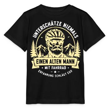 Alter Mann mit Fahrrad Emblem - Stanley/Stella Kinder T-Shirt MINI CREATOR  - Schwarz - Vorne - Mikhail (115cm)