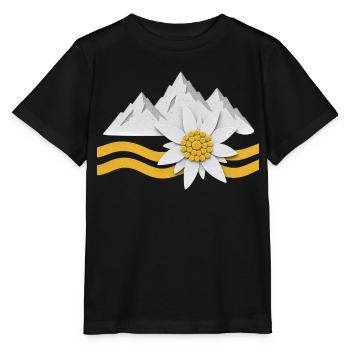 Alps Mountains with Edelweiss Flowers Nature Landscape - Stanley/Stella MINI CREATOR Kids’ T-Shirt - black - Front - Mikhail (115cm)