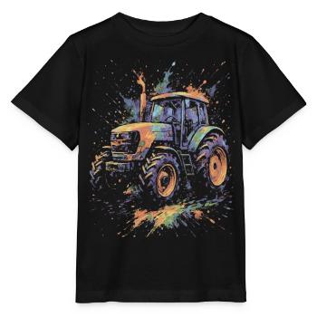 Multicolor Farm Tractor Splash Art - Stanley/Stella MINI CREATOR Kids’ T-Shirt - black - Front - Mikhail (115cm)