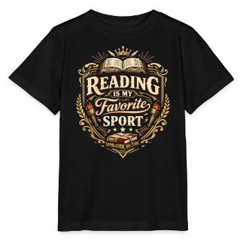 Blason vintage : La lecture est mon sport préféré - T-shirt bio MINI CREATOR Stanley/Stella Enfant - noir - Devant - Mikhail (115cm)